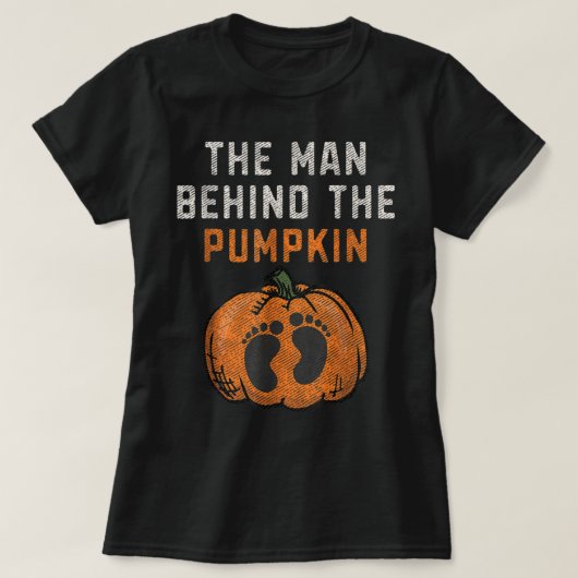 Mens The Man Behind The Pumpkin Dad Halloween Preg Tシャツ (デザイン正面)