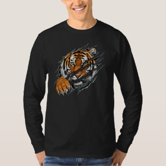 Men's Tiger Ripped Effect Long-sleeved Tshirt Tシャツ