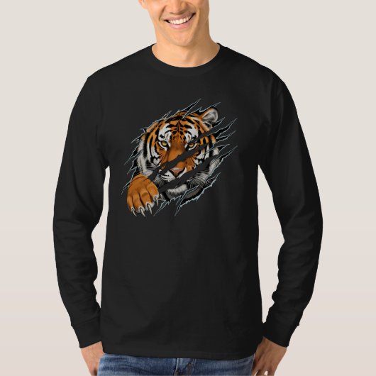 Men's Tiger Ripped Effect Long-sleeved Tshirt Tシャツ (正面)