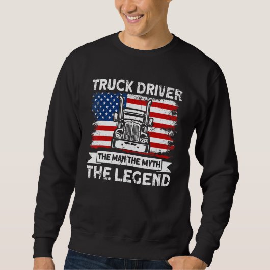 Mens Trucker Truck Driver American Flag Man Myth L スウェットシャツ (正面)