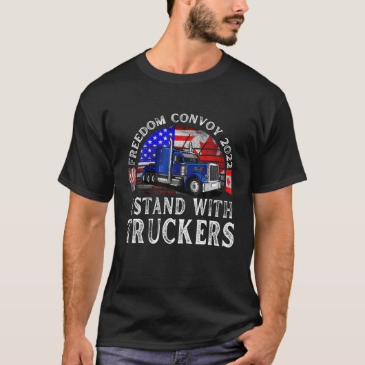 Mens Trukerサポート私はトラック運転手の自由とスタンド Tシャツ (正面)