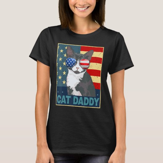 Mens Tuxedo Cat Daddy Dad Father Day  American Fla Tシャツ (正面)