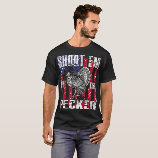 Mens urkey Hunting Shoot Em In he Pecker Hunter Tシャツ (正面フル)