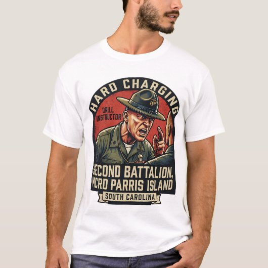Men's USMC Hard Charging Drill Instructor Parris I Tシャツ (正面)