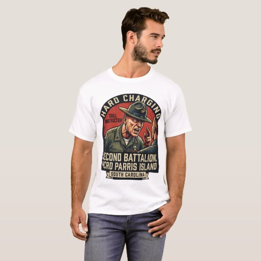 Men's USMC Hard Charging Drill Instructor Parris I Tシャツ (正面フル)