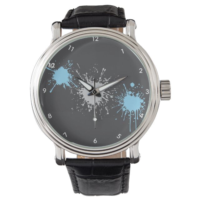 Men's Vintage Black Leather Strap eWatch Watch 腕時計 (正面)