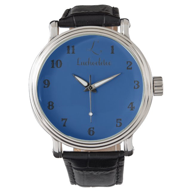 Men's Vintage Black Leather Strap Watch 腕時計 (正面)