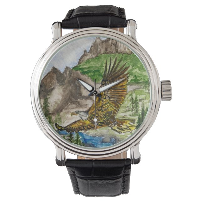 Men's Watch with Eagle Original Artwork 腕時計 (正面)