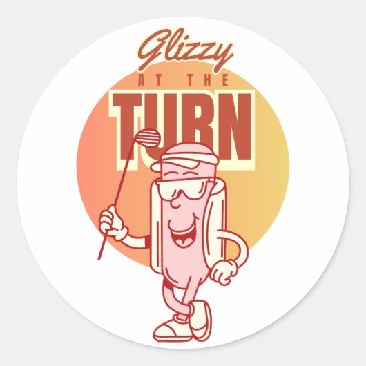 Mens Weekend Scramble Retro Glizzy At The Turn ラウンドシール (正面)