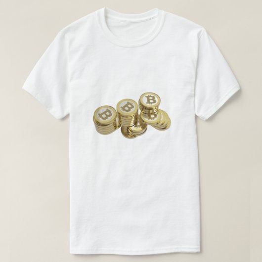 Mens Womensホワイト金ゴールドビットコイン暗号通貨ティー Tシャツ (デザイン正面)