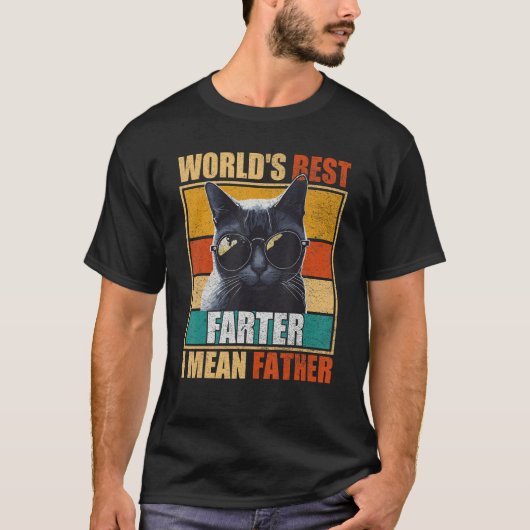 Mens Worlds Best Farter I Mean Father Best Cat Dad Tシャツ (正面)