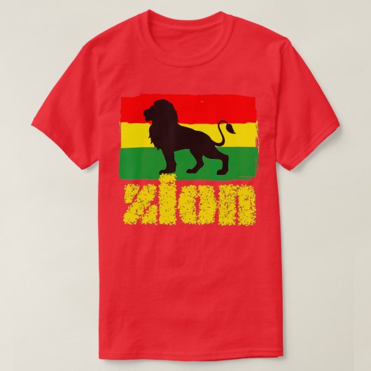 Mens Zion Lion of Judah Red Green Yellow Rasta Col Tシャツ (デザイン正面)