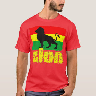Mens Zion Lion of Judah Red Green Yellow Rasta Col Tシャツ