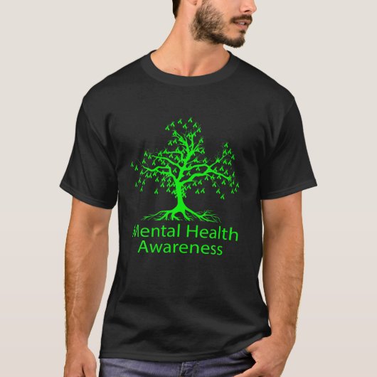 Mental Health Awareness Green Ribbon Tree Tシャツ (正面)