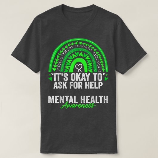 Mental Health Awareness Month Rainbow Green Ribbon Tシャツ (デザイン正面)