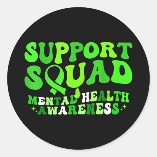Mental health awareness support squad green ribbon ラウンドシール (正面)