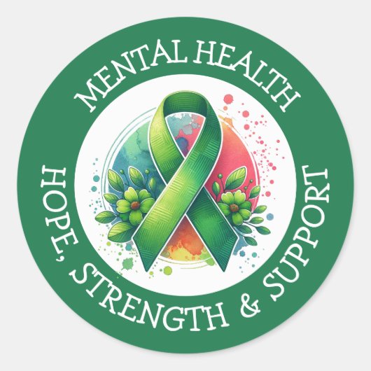 Mental Health Awareness - Support Strength Support ラウンドシール (正面)