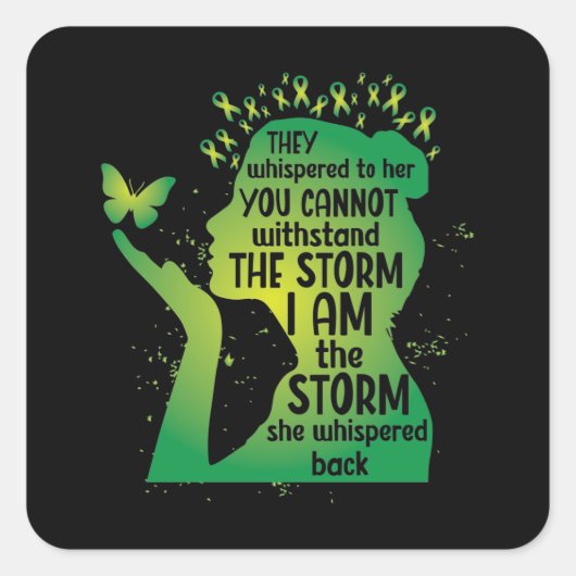 Mental Health Green Ribbon Butterfly スクエアシール (正面)