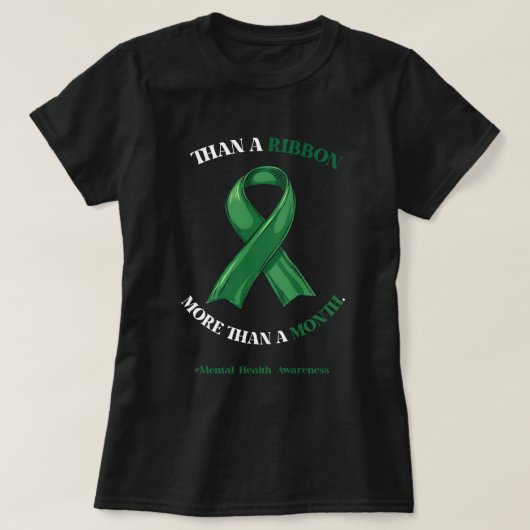 Mental Health Green Ribbon Long-Term Support Art Tシャツ (デザイン正面)