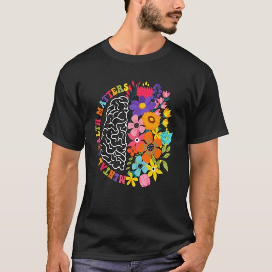 Mental Health Matters Floral Human Brain Illness A Tシャツ (正面)