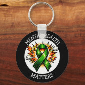 Mental Health Matters Pop Art Green Ribbon キーホルダー (裏面)