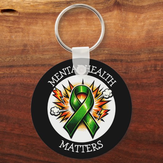 Mental Health Matters Pop Art Green Ribbon キーホルダー (正面)