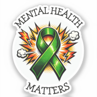 Mental Health Matters Pop Art Green Ribbon シール
