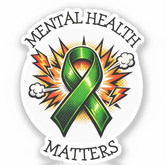 Mental Health Matters Pop Art Green Ribbon シール (正面)