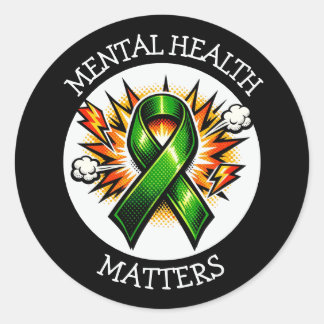 Mental Health Matters Pop Art Green Ribbon ラウンドシール