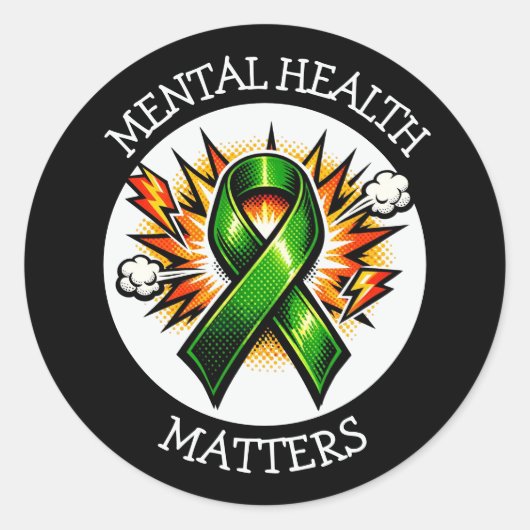 Mental Health Matters Pop Art Green Ribbon ラウンドシール (正面)