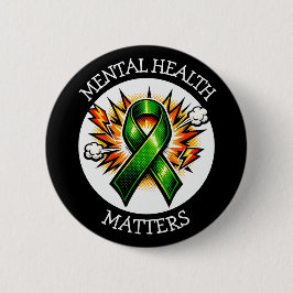 Mental Health Matters Pop Art Green Ribbon 缶バッジ