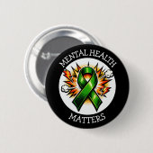 Mental Health Matters Pop Art Green Ribbon 缶バッジ (正面&裏面)
