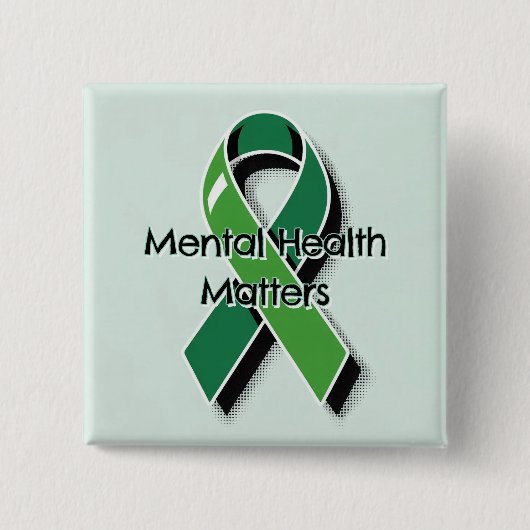 Mental Health Matters Pop Art Green Ribbon 缶バッジ (正面)
