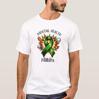 Mental Health Matters Pop Art Green Ribbon Tシャツ