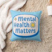 Mental Health Matters Quote - Modern Blue & Yellow クッション (ブランケット)