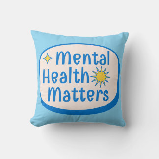 Mental Health Matters Quote - Modern Blue & Yellow クッション
