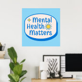 Mental Health Matters Quote - Modern Blue & Yellow ポスター (ホームオフィス)