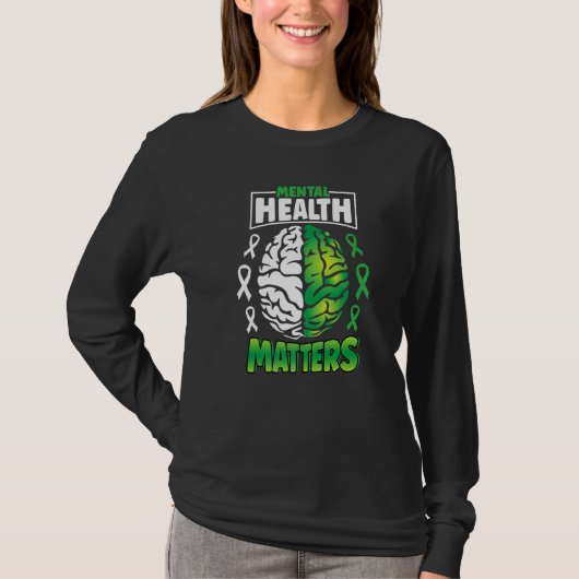 Mental Health Matters Spread Awareness Brain Green Tシャツ (正面)