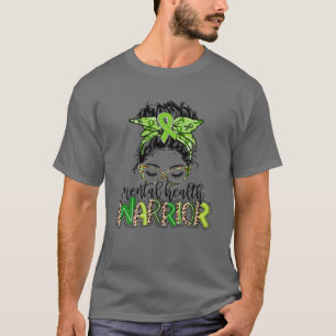Mental Health Warrior Messy Bun Mental Health Awar Tシャツ