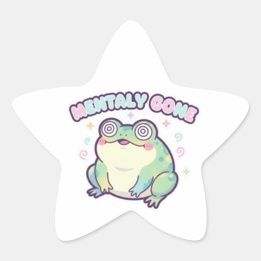 Mentally Gone Frog Sticker Cute Dizzy Frog Meme Ka 星シール (正面)