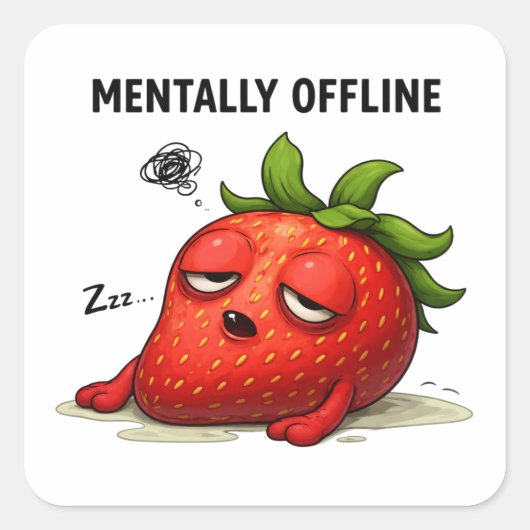 Mentally Offline Cute Strawberry Sticker スクエアシール (正面)
