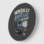 Mentally On Airplane Mode Shirt Funny Anime boy ラージ壁時計 (傾斜)