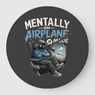 Mentally On Airplane Mode Shirt Funny Anime boy ラージ壁時計