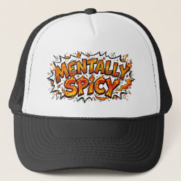 Mentally Spicy Comic Book Fire Funny Trucker Hat キャップ