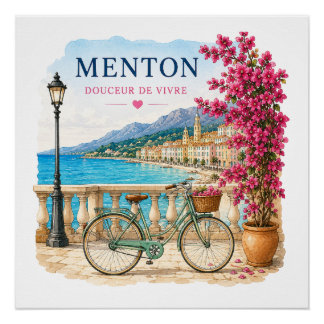 Menton French Riviera - bicycle ポスター