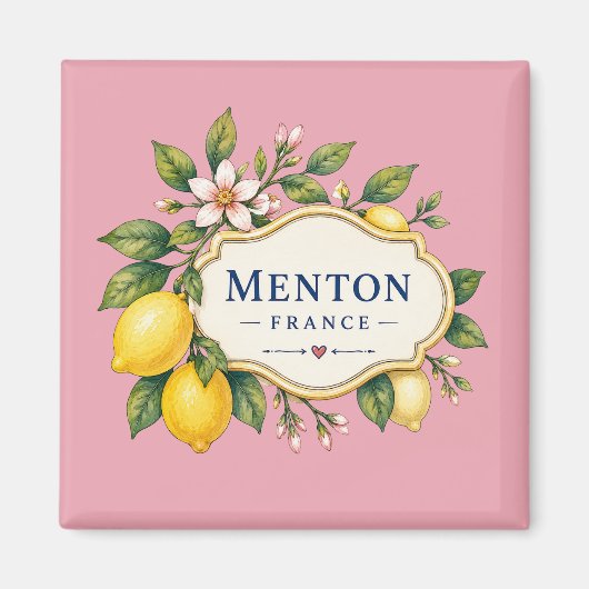 Menton French Riviera Magnet - Dusty pink Lemon マグネット (正面)