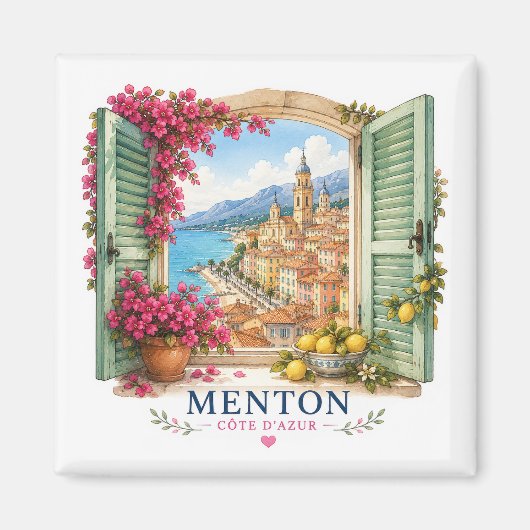 Menton French Riviera Magnet - View Through Window マグネット (正面)