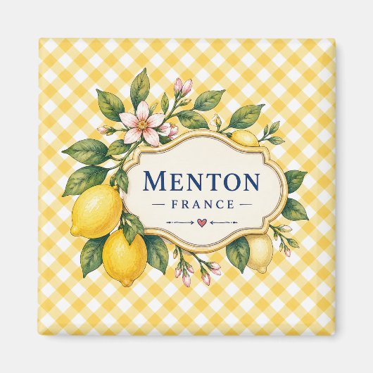Menton French Riviera Magnet - Yellow Lemon マグネット (正面)