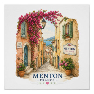 Menton French Riviera - Old Town Alley ポスター