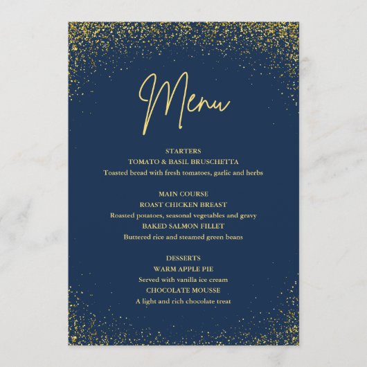 Menu 75th birthday Navy Gold Glitter メニュー (正面)